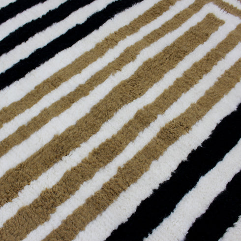 Moroccan Wool Rug, Geometric Berber Rug, Black Beige White Handmade Area Carpet, Modern Plush Rug