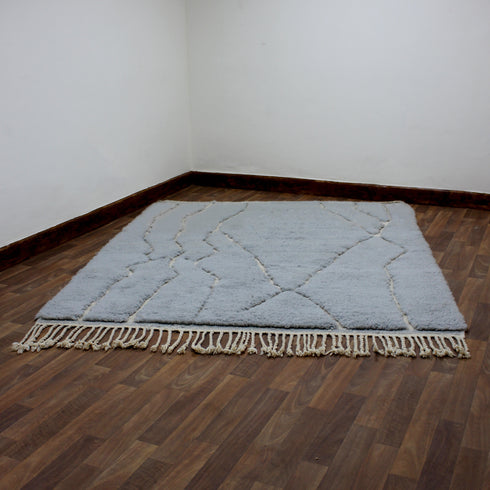Moroccan Wool Rug, Gray Berber Rug, Abstract Ivory Line Area Carpet, Handmade Minimalist Beni Ourain Rug