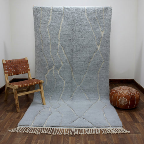 Moroccan Wool Rug, Gray Berber Rug, Abstract Ivory Line Area Carpet, Handmade Minimalist Beni Ourain Rug