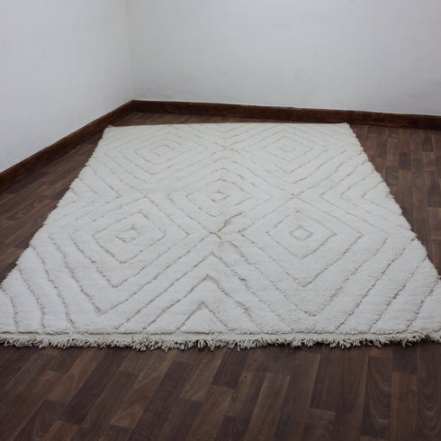 Moroccan Wool Rug, Ivory Beni Ourain Rug, Geometric Diamond Berber Carpet, Handmade Area Rug