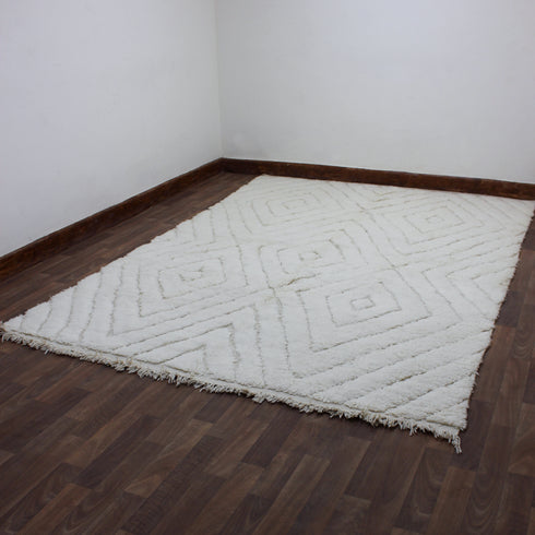 Moroccan Wool Rug, Ivory Beni Ourain Rug, Geometric Diamond Berber Carpet, Handmade Area Rug