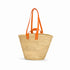 Moroccan straw basket with flat leather handles