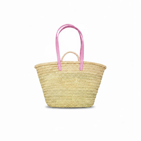 Moroccan straw basket with long leather handles