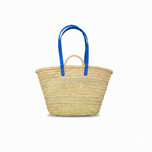 Moroccan straw basket with long leather handles