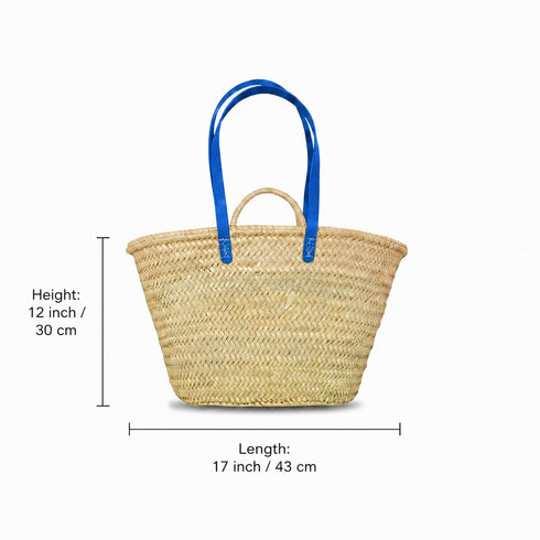 Moroccan straw basket with long leather handles