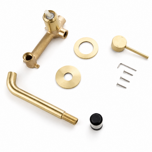 Oslo Cylindrical Wall-Mount Bathroom Faucet with Single Lever – Unlacquered Brass