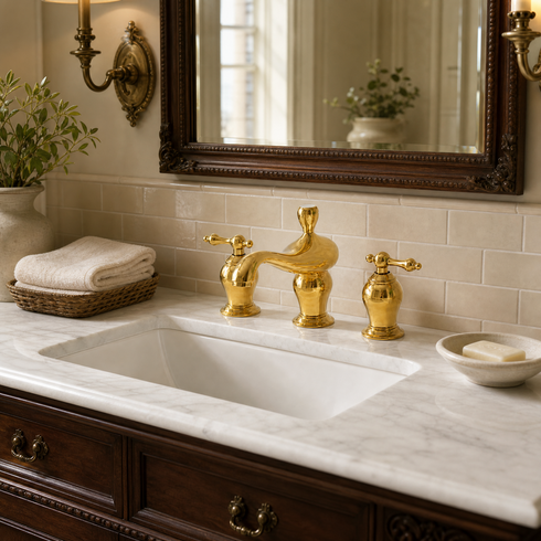 Orinda 3-Hole Widespread Bathroom Faucet with Lever Handles – Unlacquered Brass