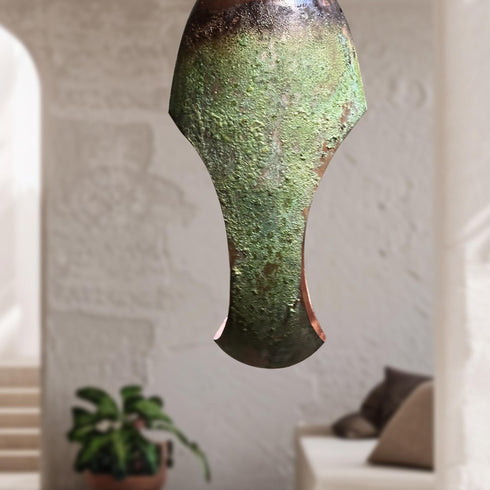 Elevate your interior ambiance with an Art of handmade patina copper pendant pair.