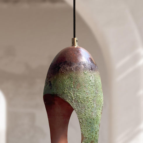 Elevate your interior ambiance with an Art of handmade patina copper pendant pair.