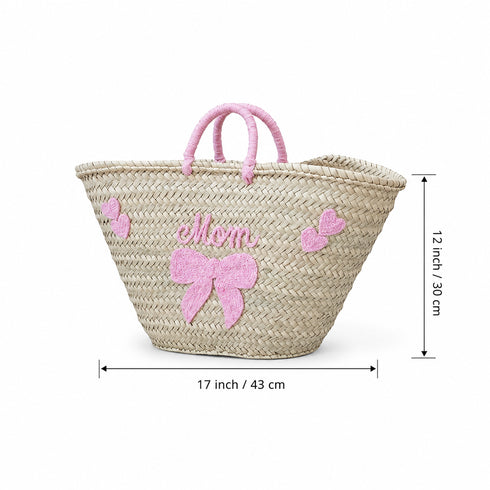 Personalized Handwoven Moroccan Straw Basket with Leather Handles
