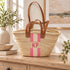 Personalized Straw Basket Bag, Custom Monogram Beach Tote, Handmade Moroccan Woven Bag with Leather Handles