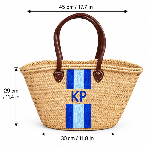 Personalized Straw Basket Bag, Monogram Beach Tote, Handmade Moroccan Raffia Bag, Custom Initials Summer Bag