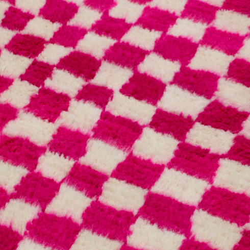 Pink Checkered Rug, Moroccan Wool Rug, Handmade Berber Rug, Checkerboard Area Rug, Beni Ourain Carpet