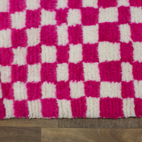 Pink Checkered Rug, Moroccan Wool Rug, Handmade Berber Rug, Checkerboard Area Rug, Beni Ourain Carpet