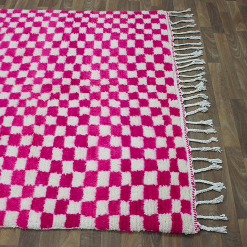 Pink Checkered Rug, Moroccan Wool Rug, Handmade Berber Rug, Checkerboard Area Rug, Beni Ourain Carpet