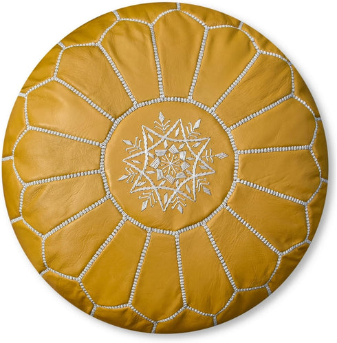 Enhance your living space with an Art of handmade Moroccan leather pouf.