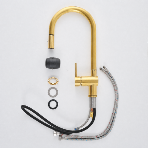 Pull-Down Kitchen Faucet with Gooseneck Spout – Unlacquered Brass