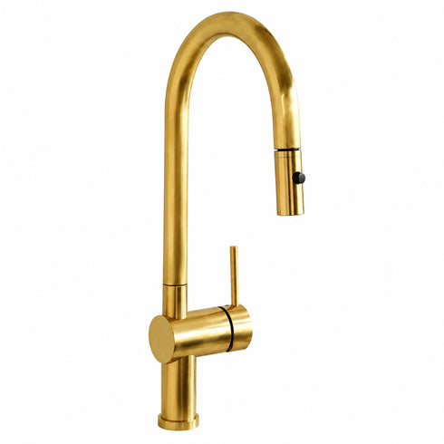 Pull-Down Kitchen Faucet with Gooseneck Spout – Unlacquered Brass