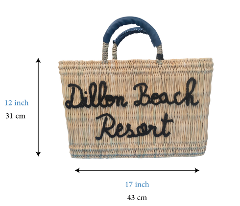 Handcrafted Straw Beach Bag with Black Handles and Stylish “Summer Beach” Design