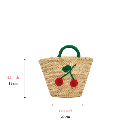 Cerises Straw Tote For Kids – Personalized Handmade Beach Bag & Custom Gift for Boys & Girls