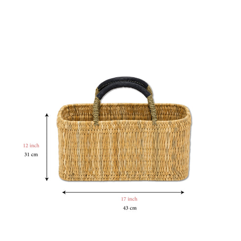 Handwoven Moroccan Straw Basket Bag with Leather Handles