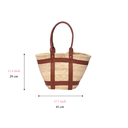 Handmade Moroccan Straw Tote Bag with Genuine Leather Craftsmanship Details