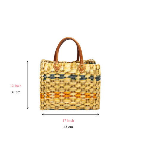 Handmade Moroccan Reed & Seagrass Tote Bag with Genuine Leather Handles