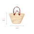 Handmade Moroccan Palm Straw Market Basket with Genuine Cognac Leather Handles