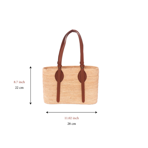 Handmade Moroccan Raffia Tote Bag with Genuine Leather Handles – Spacious Natural Straw Summer Beach Bag & Everyday Handbag