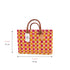Moroccan Handwoven Straw Tote Bag with Leather Handles – Pink & Orange