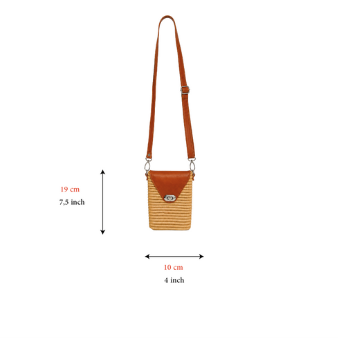 Handmade Natural Raffia Crossbody Bag with Genuine Leather Flap