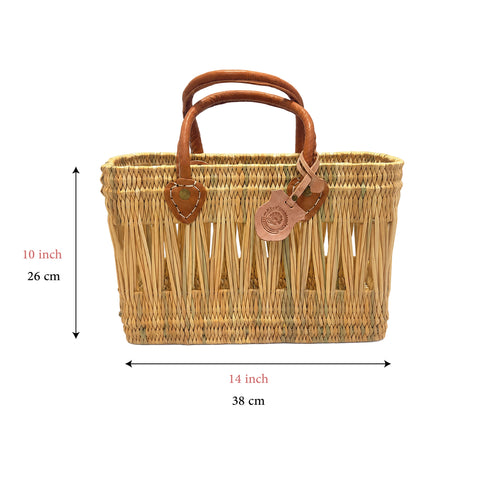 Summer Love Wicker Basket Bag with Red Love Text & Leather Handles