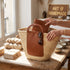 Handmade Moroccan Palm Straw Basket Bag with Genuine Brown Leather Handles