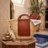 Handmade Moroccan Palm Straw Basket Bag with Genuine Brown Leather Handles