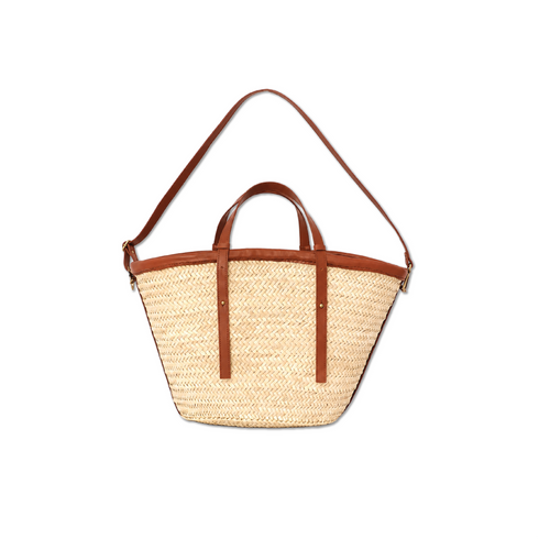 Handmade Moroccan Palm Straw Tote Bag with Genuine Leather Handles