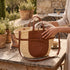 Handmade Moroccan Palm Straw Tote Bag with Genuine Brown Leather Handles