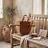 Handmade Moroccan Palm Straw Tote Bag with Genuine Brown Leather Handles