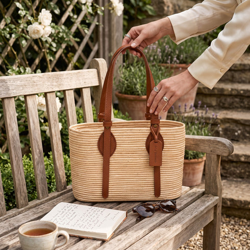 Handmade Moroccan Raffia Tote Bag with Genuine Leather Handles – Spacious Natural Straw Summer Beach Bag & Everyday Handbag