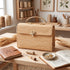 Handmade Moroccan Raffia Box Clutch with Gold Metal Handle & Brass Turn-Lock