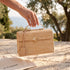 Handmade Moroccan Raffia Box Clutch with Gold Metal Handle & Brass Turn-Lock