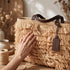 Handmade Moroccan Raffia Fringe Tote Bag with Genuine Leather Handles