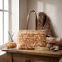 Handmade Moroccan Raffia Fringe Tote Bag with Genuine Leather Handles