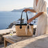 Handmade Moroccan Raffia Tote Bag with Black Genuine Leather Handles