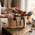 Handmade Moroccan Raffia Tote Bag with Black Genuine Leather Handles