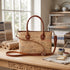 Handmade Moroccan Raffia Mini Tote Bag with Rounded Leather Handles
