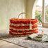 Handmade Moroccan Raffia Fringe Tote Bag with Gold Ring Handles