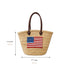 Handwoven Moroccan Straw Tote Bag with USA Flag and Leather Handles
