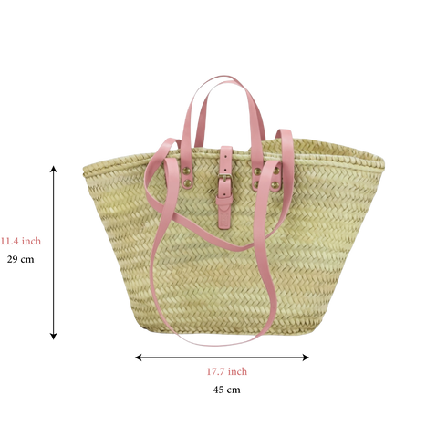 Handwoven Large Moroccan Straw Basket with Leather Handles Beach Bag