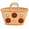 Moroccan Straw Basket Bag, Handmade Blue Smiley Face Tote, Woven Beach Bag, Summer Market Basket, Boho Gift