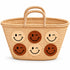 Moroccan Straw Basket Bag, Handmade Blue Smiley Face Tote, Woven Beach Bag, Summer Market Basket, Boho Gift